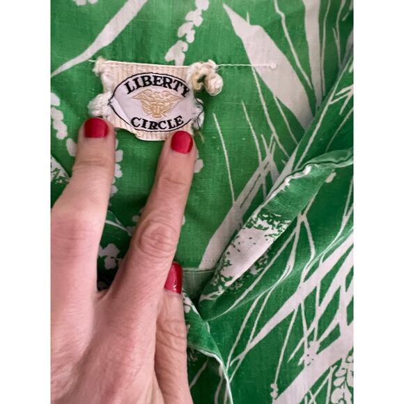 Vintage 1970s Green White Floral Sleeveless Collared Short Dress Small Medium JL - Picture 3 of 6